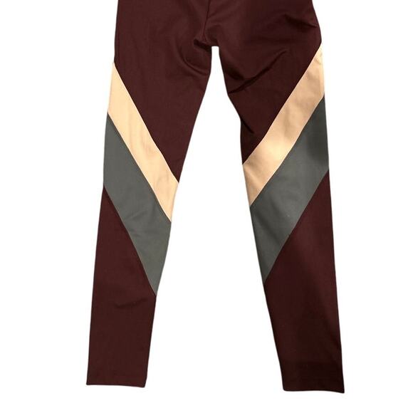 Colorblock High Waist Leggings Burgundy Peach Gray Athleisure Small - Picture 1 of 3